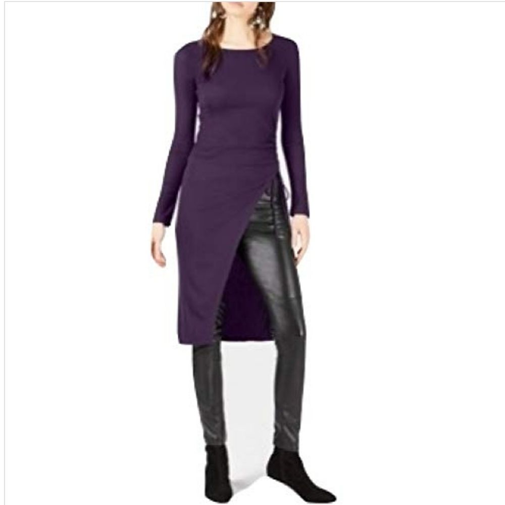 Bar III -515 NWT Ruched Long Sleeve Tunic Purple Dynasty‎ Women's Medium